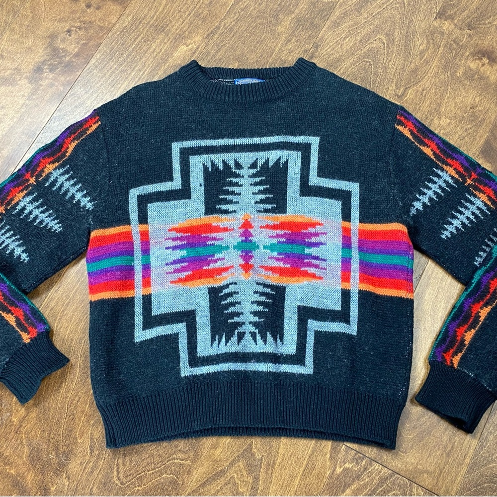 Vintage Pendleton High Grade Western Wear 100% Wool Sweater Aztec Size L USA